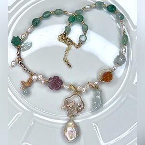 🔥New Collection🔥 Handmade Freshwater Pearl Jade and Jadeite Collection Necklace